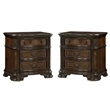 Home Square 2 Piece Solid Wood Nightstand Set with 3 Drawer in Brown Cherry