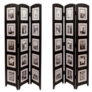 home square 2 piece wood room divider set with photo 3 panel in black