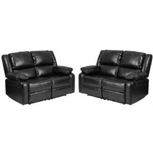 Home Square 17.5&quot 2 Piece Leather Reclining Loveseat Set in Black