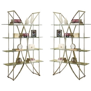 home square 2 piece floating glass x motif bookcase set with 4 shelf in chrome