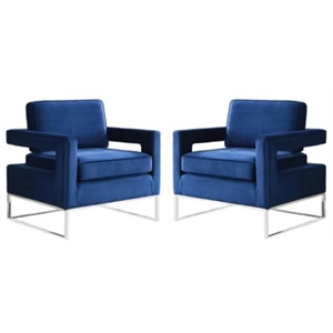 home square 2 piece upholstered velvet accent chair set in navy and chrome