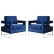 Home Square 2 Piece Upholstered Velvet Accent Chair Set in Navy and Chrome