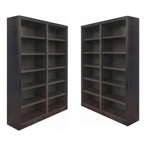 Home Square 2 Piece Traditional Double Wide Wood Bookcase Set in Espresso