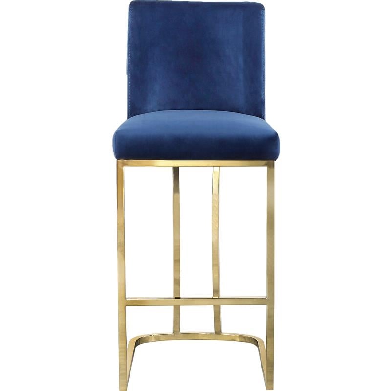 Home Square 2 Piece Upholstered Velvet Counter Stool Set with Gold Base in Navy