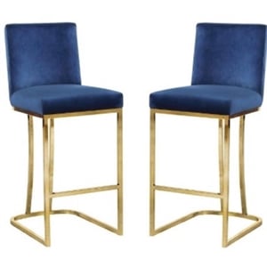 Home Square 2 Piece Upholstered Velvet Counter Stool Set with Gold Base in Navy