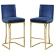 Home Square 2 Piece Upholstered Velvet Counter Stool Set with Gold Base in Navy
