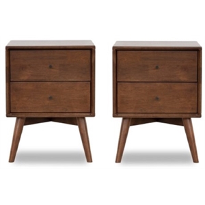Home Square 2 Piece Mid Century Modern Wood Night Stand Set in Brown Walnut