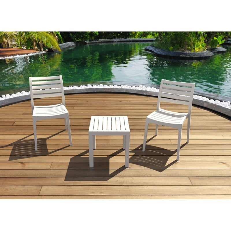 Home Square 2 Piece Square Resin Patio Side Table Set in White