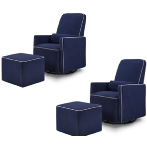 home square 2 piece fabric glider and ottoman set with with gray piping in navy