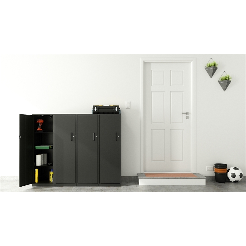 Home Square 2 Piece Metal Locker Storage Cabinet Set with 4 Shelf in Charcoal