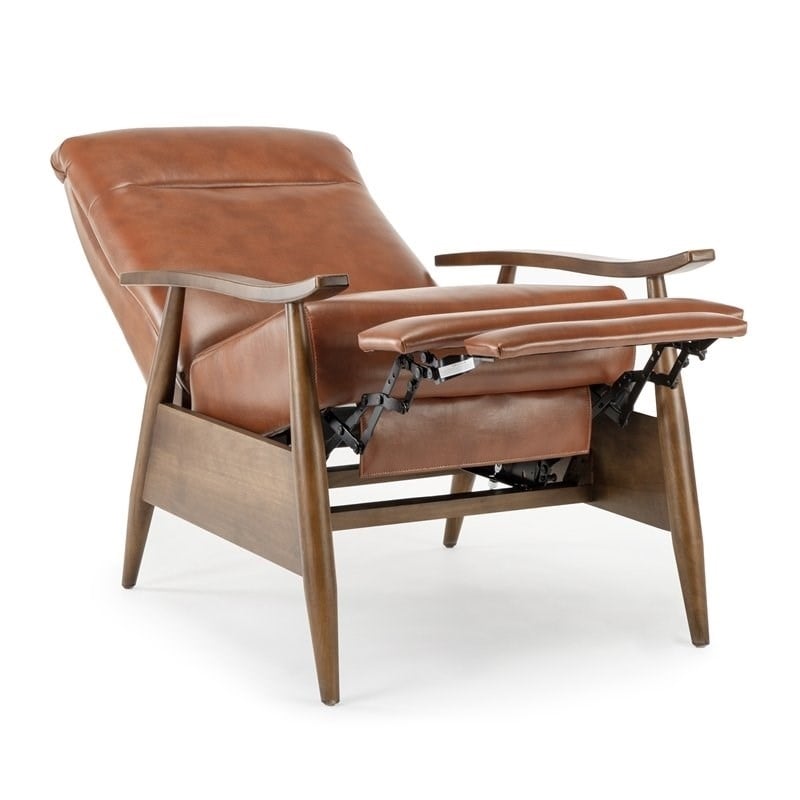 Home Square 2 Piece Faux Leather Arm Recliner Chair Set with Wood Base in Brown