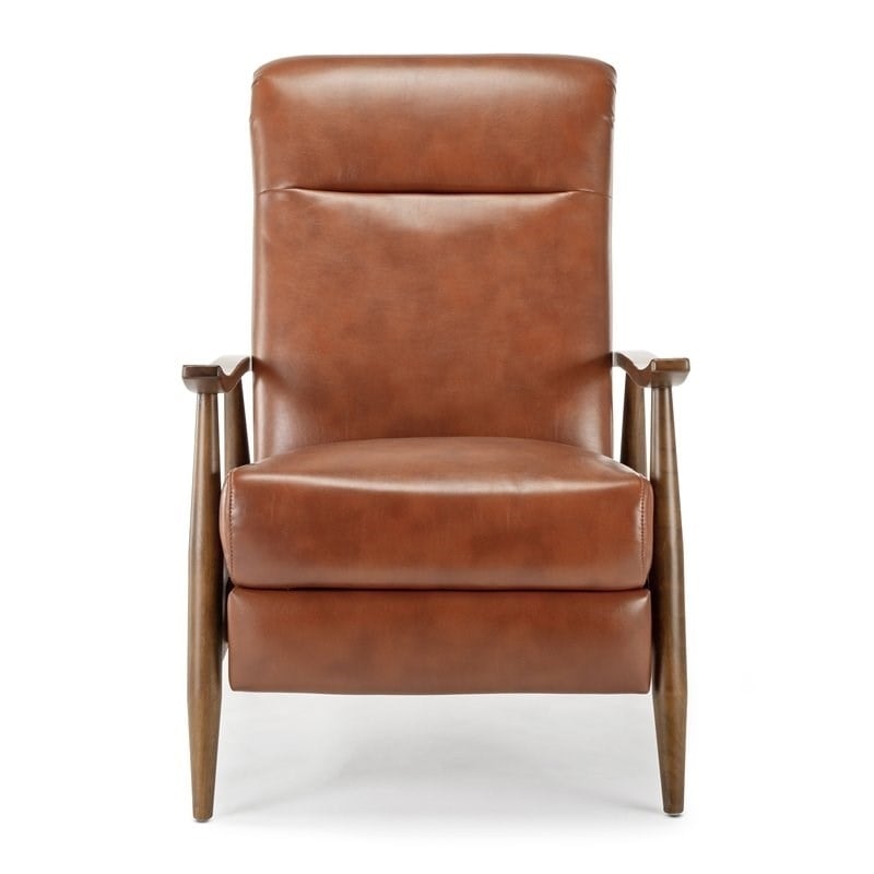 Home Square 2 Piece Faux Leather Arm Recliner Chair Set with Wood Base in Brown
