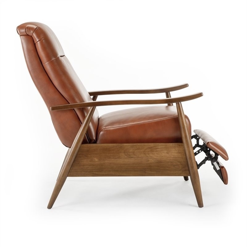Home Square 2 Piece Faux Leather Arm Recliner Chair Set with Wood Base in Brown