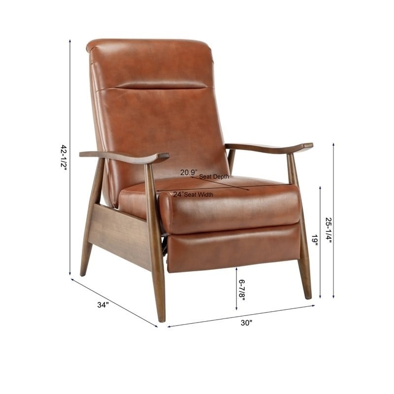 Home Square 2 Piece Faux Leather Arm Recliner Chair Set with Wood Base in Brown