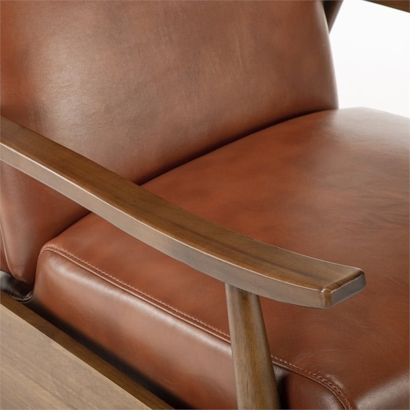 Home Square 2 Piece Faux Leather Arm Recliner Chair Set with Wood Base in Brown