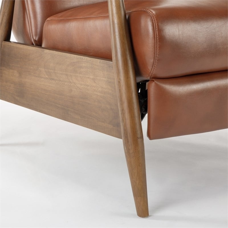 Home Square 2 Piece Faux Leather Arm Recliner Chair Set with Wood Base in Brown
