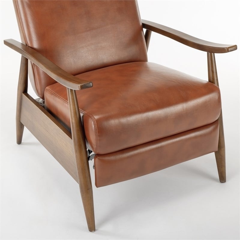 Home Square 2 Piece Faux Leather Arm Recliner Chair Set with Wood Base in Brown