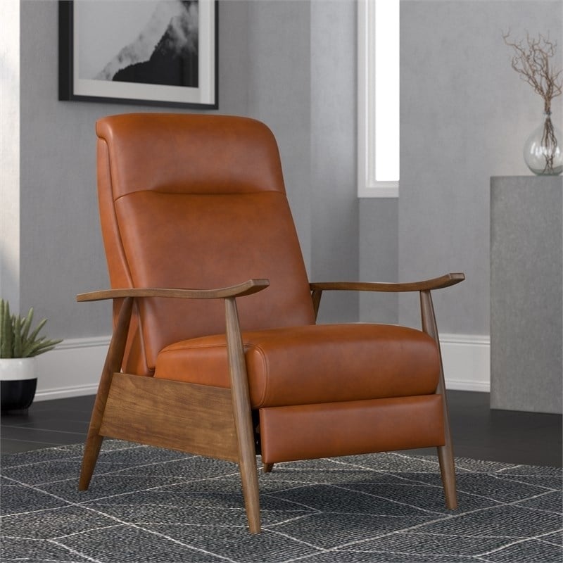 Home Square 2 Piece Faux Leather Arm Recliner Chair Set with Wood Base in Brown