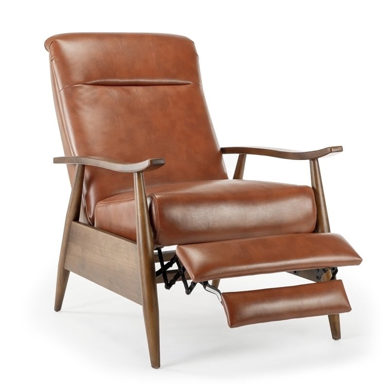 Home Square 2 Piece Faux Leather Arm Recliner Chair Set with Wood Base in Brown