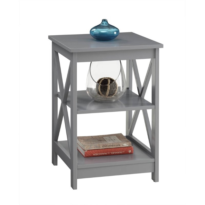 Home Square 2 Piece X Frame Wood End Table Set in Gray