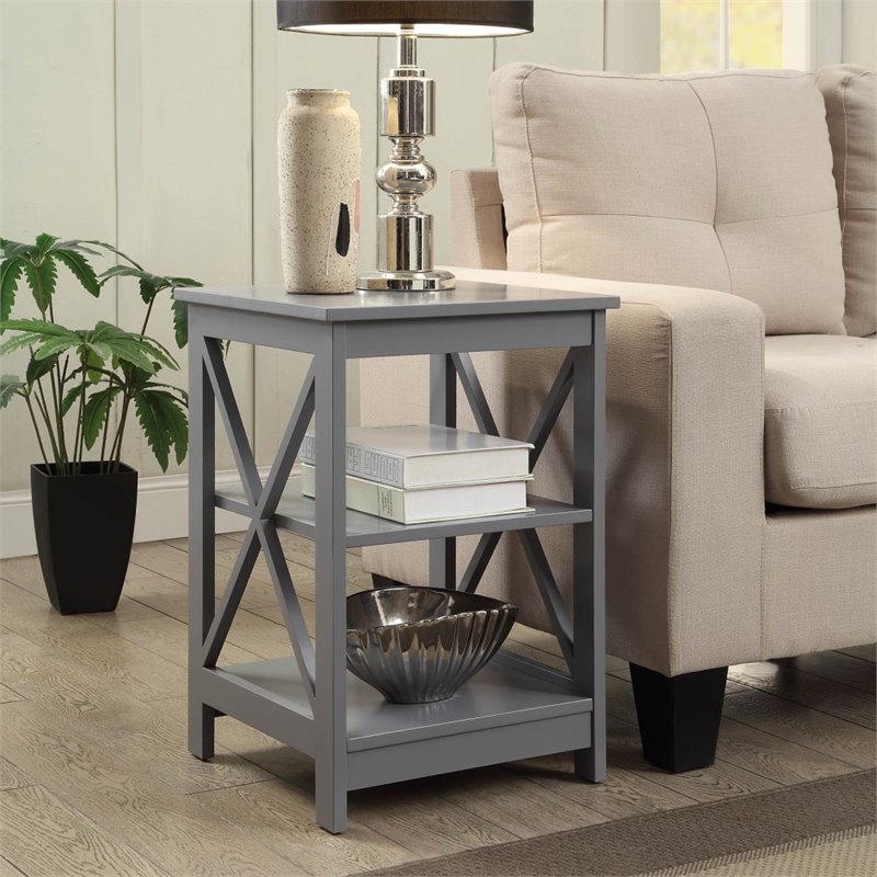 Home Square 2 Piece X Frame Wood End Table Set in Gray