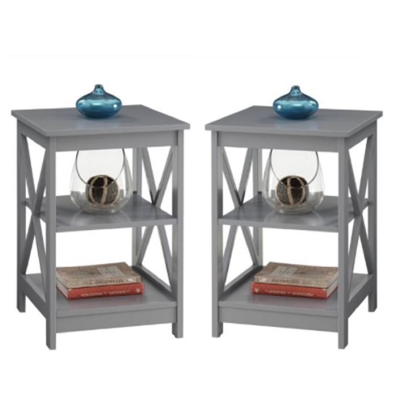 Home Square 2 Piece X Frame Wood End Table Set in Gray