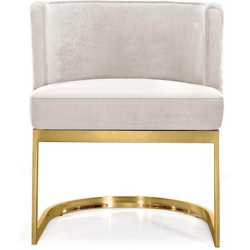 Home Square 2 Piece Upholstered Velvet Dining Chair Set with Gold Base in Cream