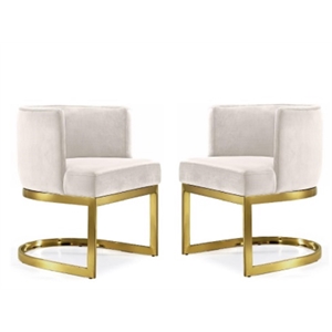 home square 2 piece upholstered velvet dining chair set with gold base in cream