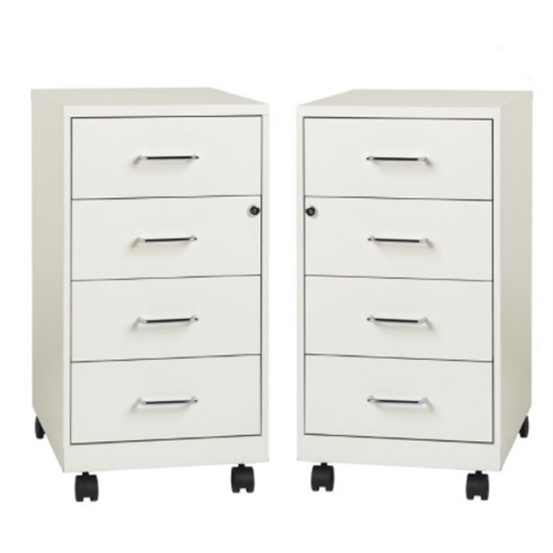 Home Square 2 Piece Metal Mobile Organizer Set with 4 Drawer in Pearl White