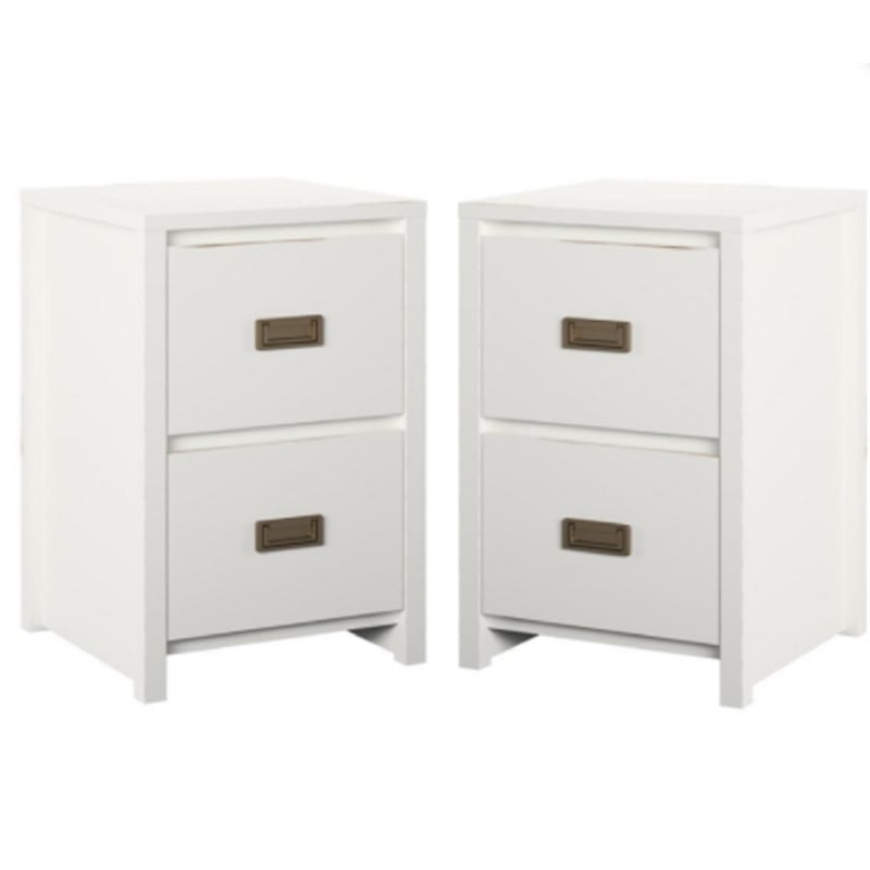 Home Square 2 Piece Wood Kids Nightstand Set with 2 Drawer in White