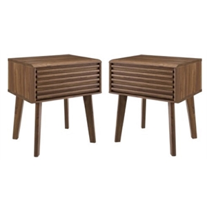 home square 2 piece mid century wood nightstand set with drawer in walnut