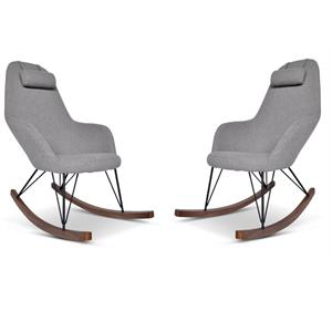 home square contemporary rocking chair in gray fabric ( set of 2 )