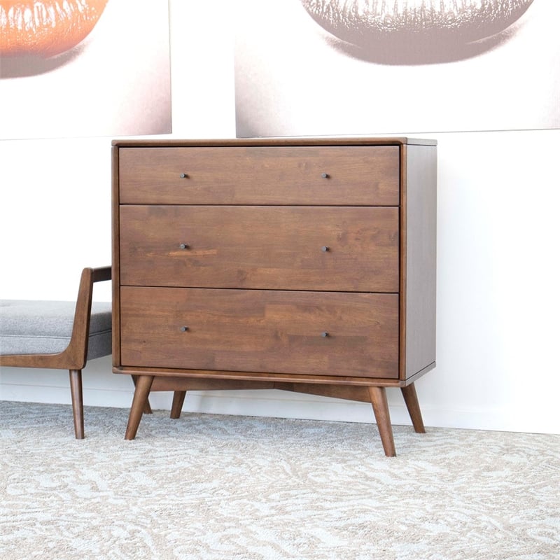 Home Square 2 Piece Set with 3 Drawer Dresser and 5 Drawer Chest in Walnut