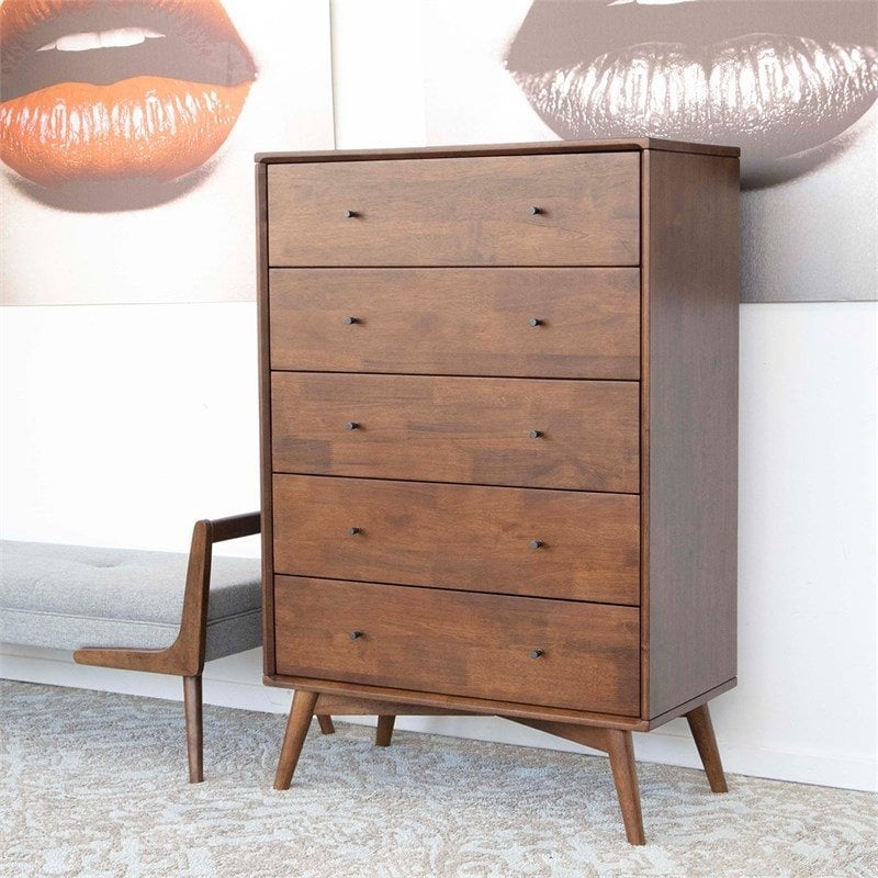 Home Square 2 Piece Set with 3 Drawer Dresser and 5 Drawer Chest in Walnut