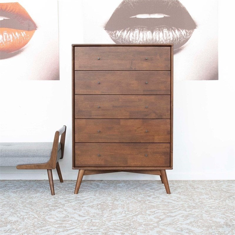 Home Square 2 Piece Set with 3 Drawer Dresser and 5 Drawer Chest in Walnut