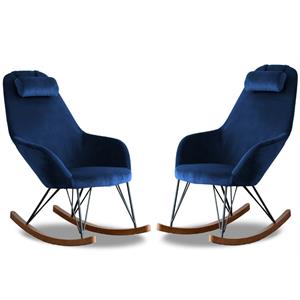 home square contemporary rocking chair in velvet blue ( set of 2 )