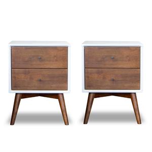 home square 2 piece bedroom set with 2 modern walnut and white nightstands