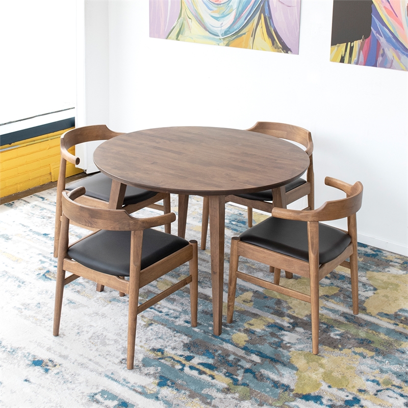 Home Square 5 Piece Set with Dining Table and 4 Black Leather Chairs 