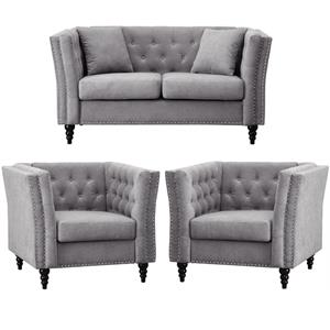 home square 3 piece living room set with loveseat and two accent chairs in gray