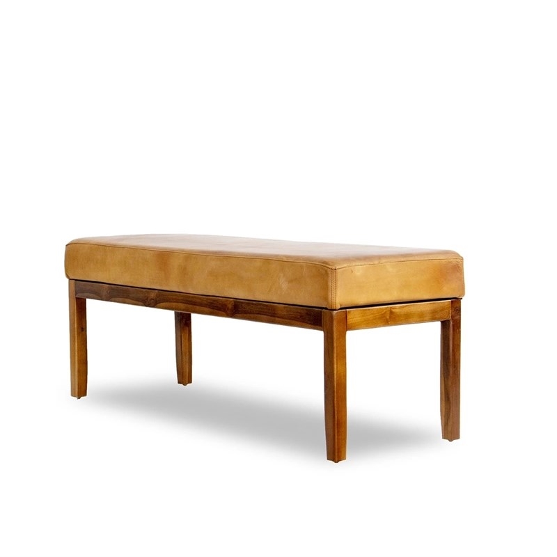 Home Square 2 Piece Asher Genuine Leather Bench Set in Cognac Tan