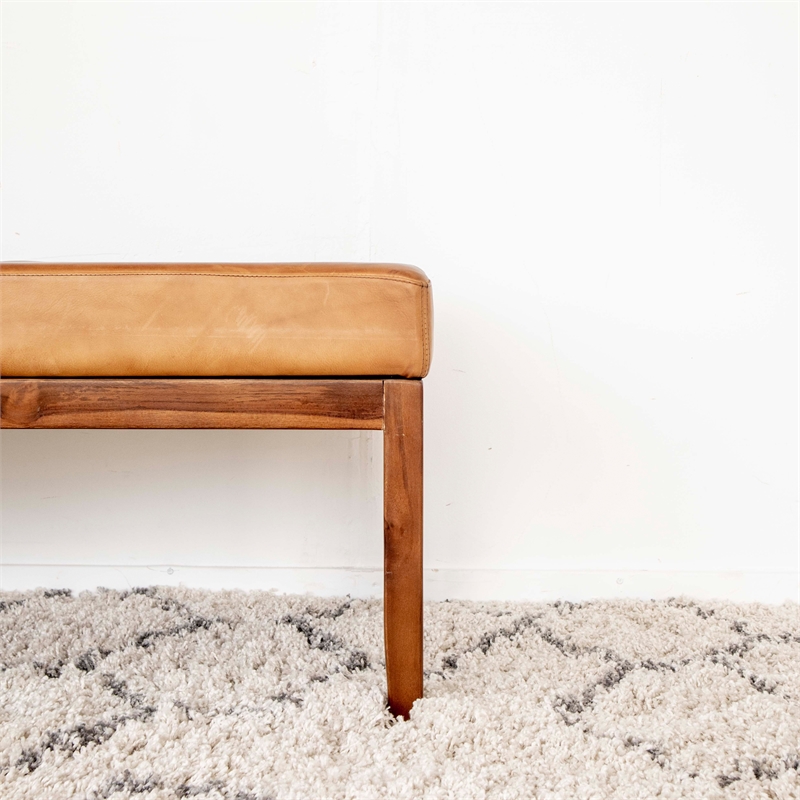 Home Square 2 Piece Asher Genuine Leather Bench Set in Cognac Tan