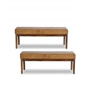 Home Square 2 Piece Asher Genuine Leather Bench Set in Cognac Tan