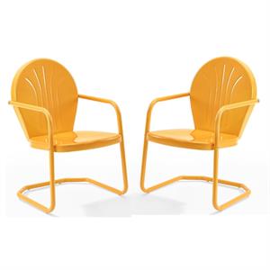 home square 2 piece metal patio accent chair set in tangerine yellow