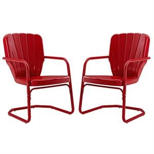 Home Square 2 Piece UV-resistant Metal Patio Accent Chair Set in Red