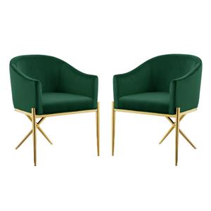 home square 2 piece upholstered velvet dining chair set in green
