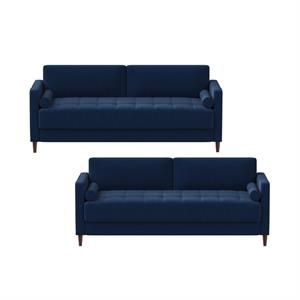 Home Square 2 Piece Transitional Fabric Upholstery Sofa Set in Navy Blue