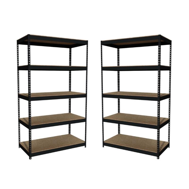 Home Square 2 Piece Metal Shelving Storage Unit Set with 5 Shelf in Black