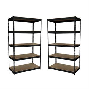 Home Square 2 Piece Metal Shelving Storage Unit Set with 5 Shelf in Black