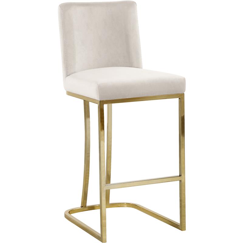 Home Square 2 Piece Upholstered Velvet Stool Set with Gold Metal Base in Cream