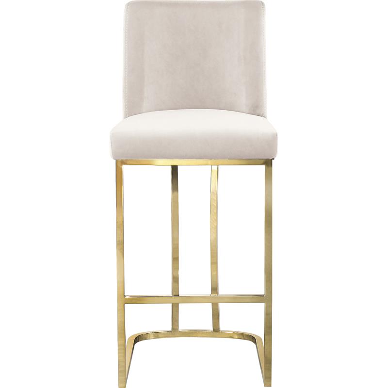 Home Square 2 Piece Upholstered Velvet Stool Set with Gold Metal Base in Cream